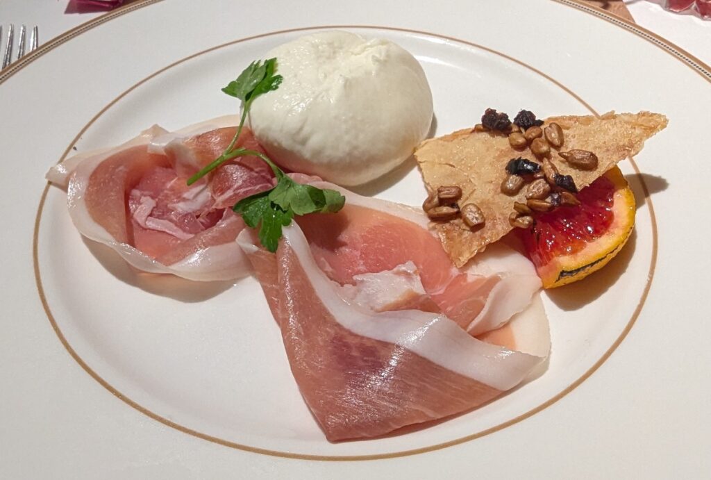 Burrata Mozzarella Cheese and Prosciutto from 1923 on the Disney Treasure