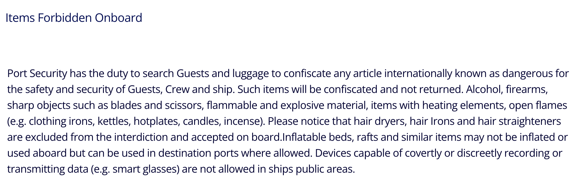 Screenshot of MSC's smart glasses policy