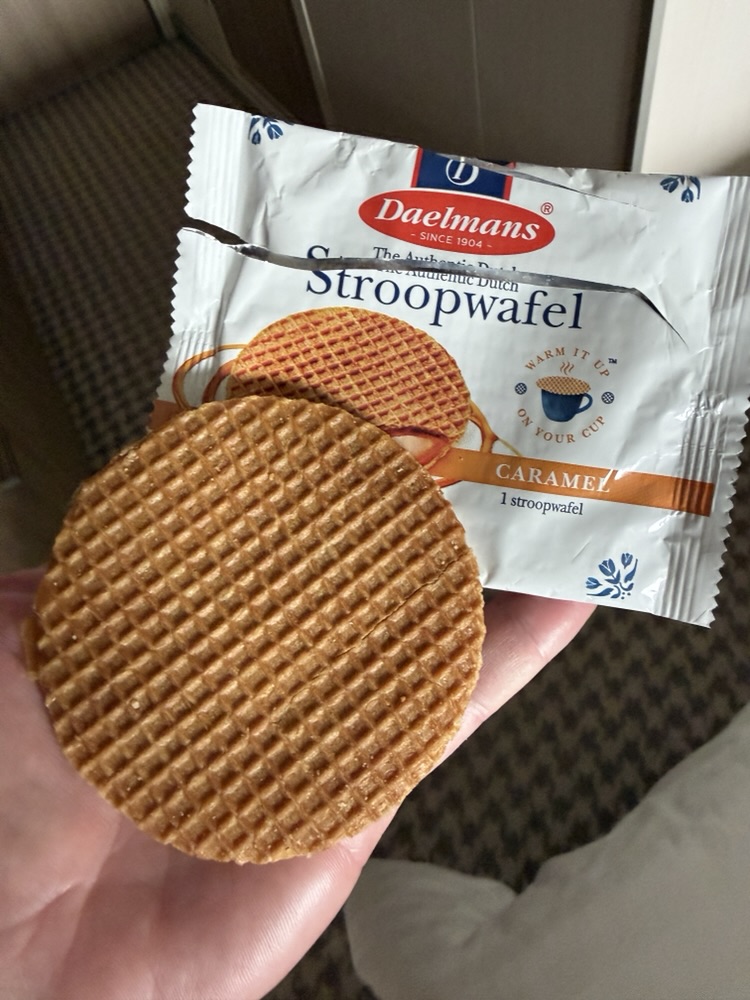 Dutch Stroopwafel, obviously available in the mini bar snack tray!