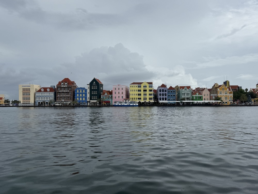 A much gloomier look at those colorful buildings across the waterfront in Curacao