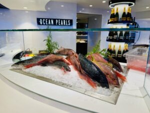 Fresh fish on display at the Emporium Marketplace on Explora I