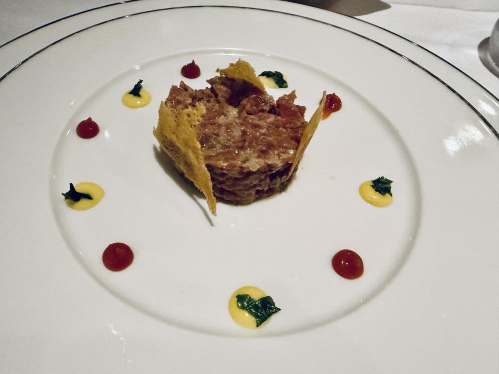 Tartare de bœuf à la Niçoise with socca from Fil Rouge on Explora I