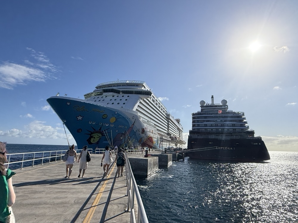 Norwegian Breakaway and Explora 1 docked in St. Kitts on December 17, 2025