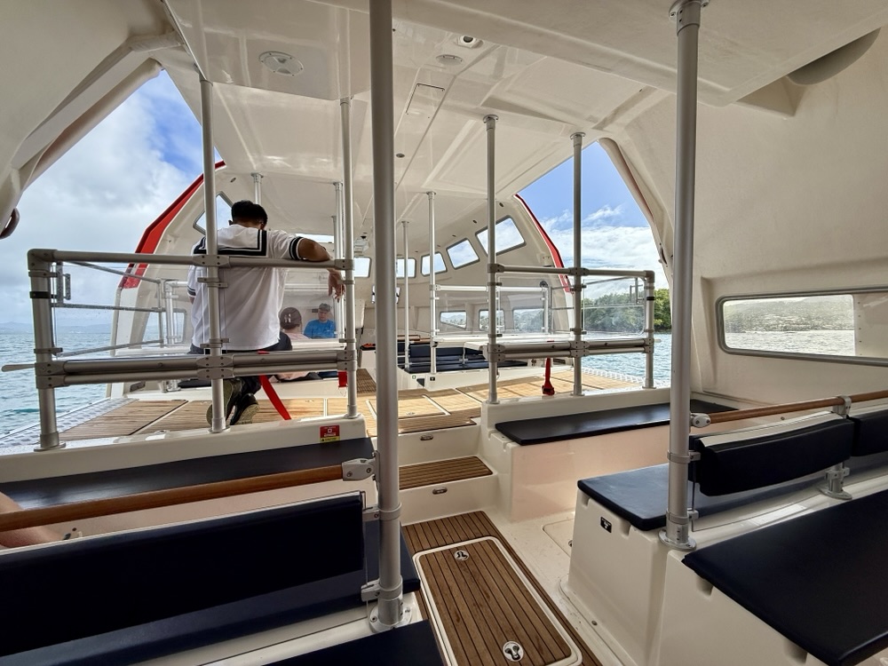 Inside the tender heading ashore to Les Trois-Îlets 