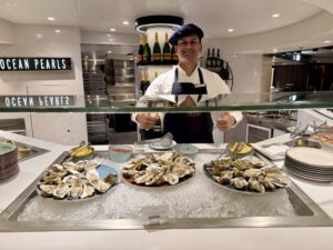 Seafood on display at the Emporium Marketplace on Explora Journeys