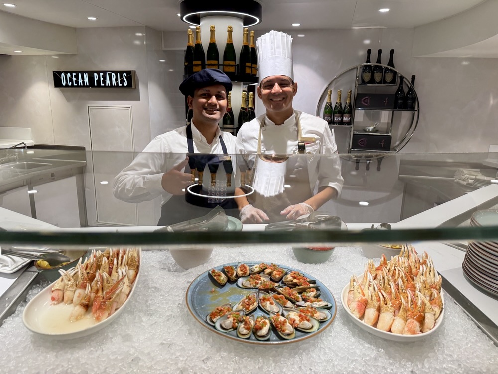 Seafood on display at the Emporium Marketplace on Explora Journeys