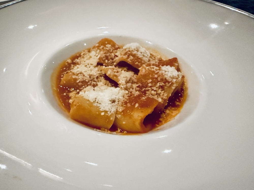 Pietro Massi calamarata pasta from Fil Rouge on Explora Journeys