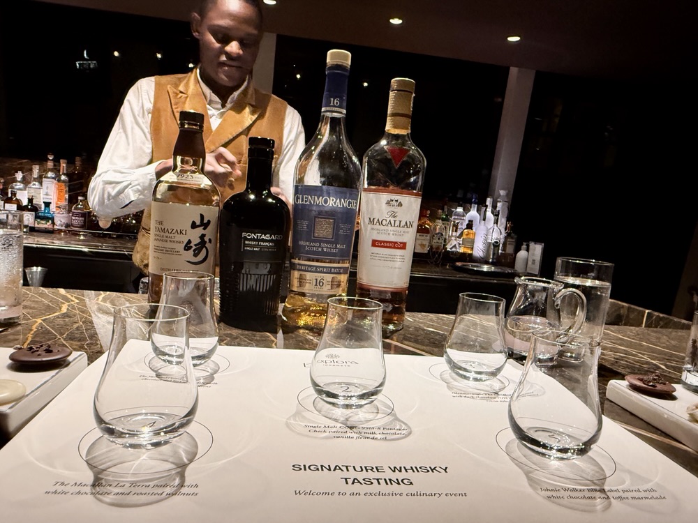 Emmanuel getting ready for the Signature Whisky Tasting on Explora Journeys