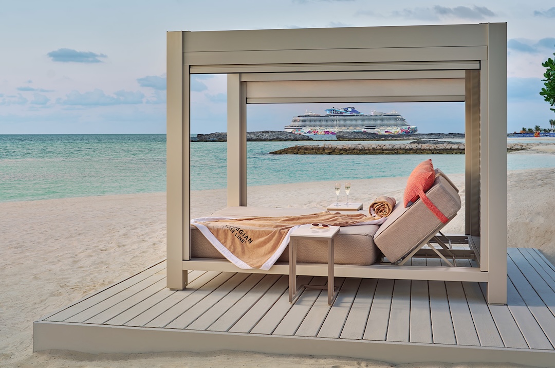 Day beds available at the Vibe Beach Club at Great Stirrup Cay
