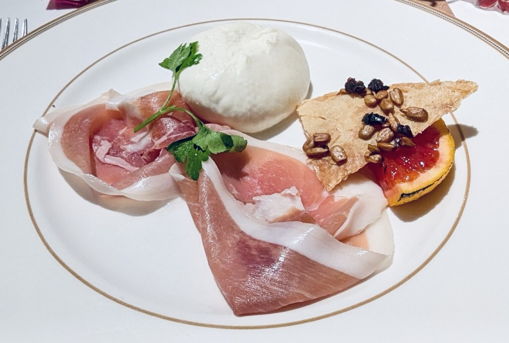 Burrata Mozzarella Cheese and Prosciutto from 1923 on the Disney Treasure