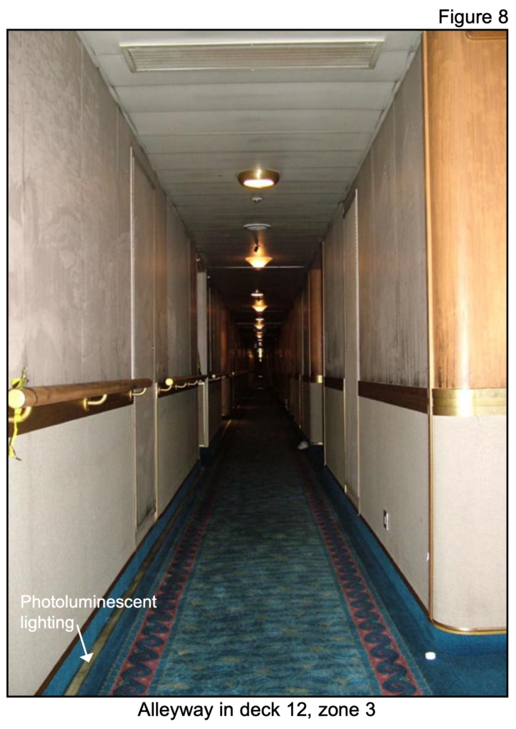Photo taken from the MAB report on the Star Princess Fire the emergency floor lighting location