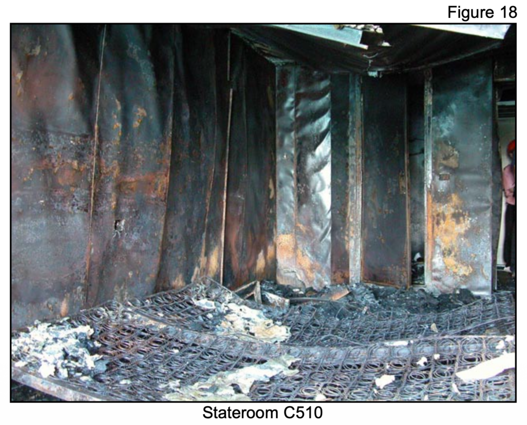 Photo taken from the MAB report on the Star Princess Fire of the damage in stateroom C510