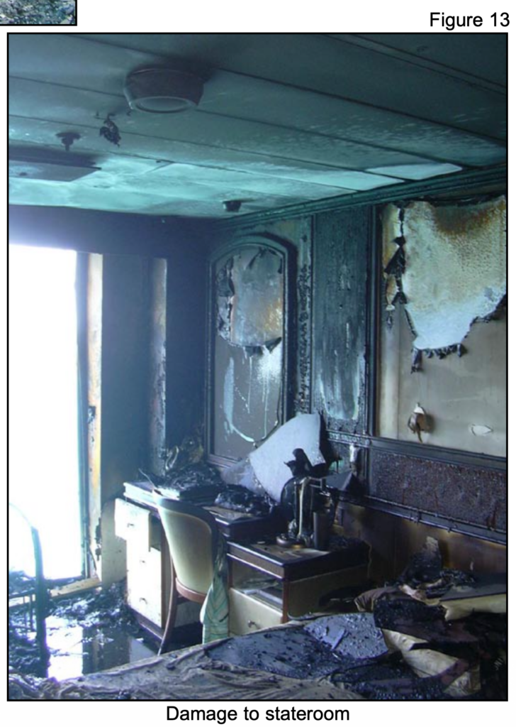 Photo taken from the MAB report on the Star Princess Fire of a damaged stateroom