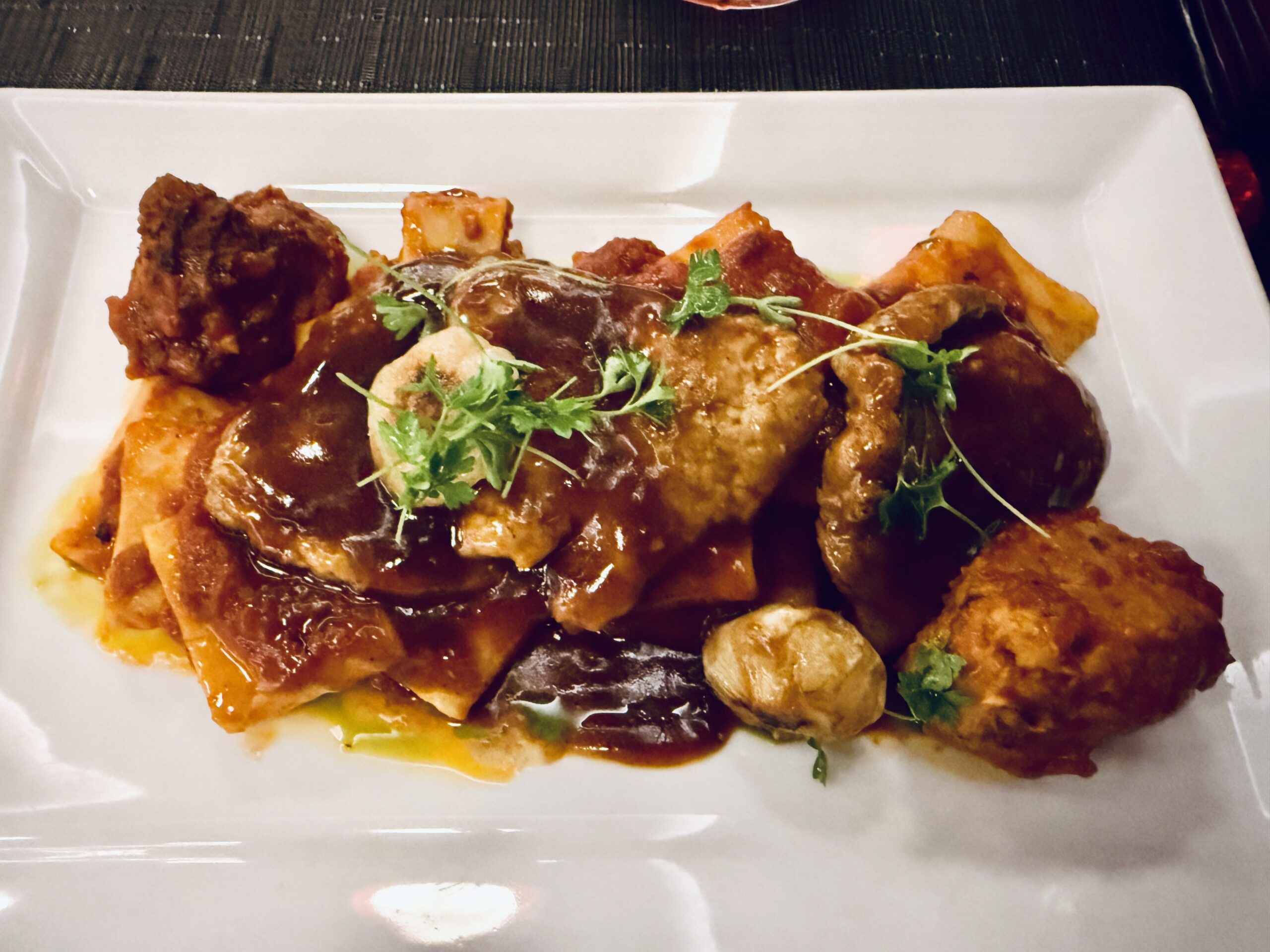 Pacherri pasta, veal scaloppine, and meatballs from Canaletto on Rotterdam