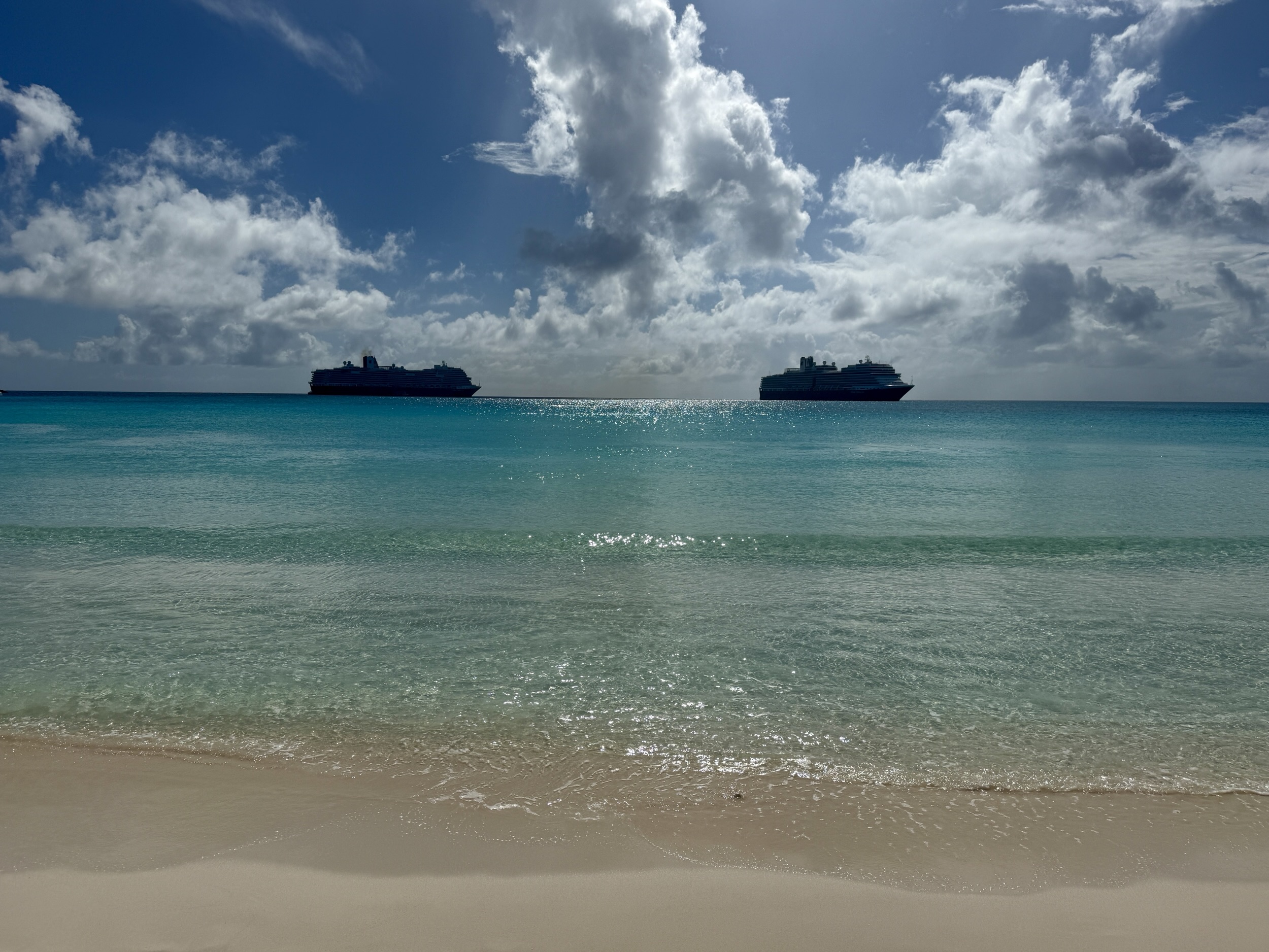 Rotterdam and Eurodam anchored off Half Moon Cay, The Bahamas, on March 1, 2026