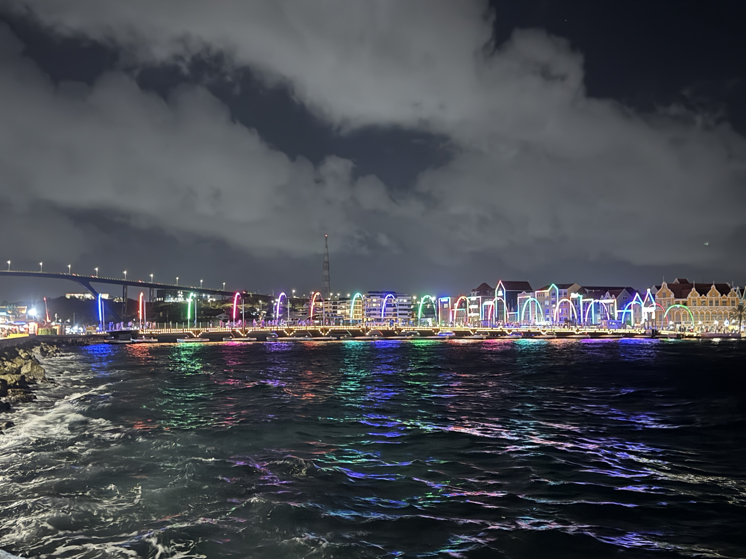 Queen Emma Bridge at night in Curacao