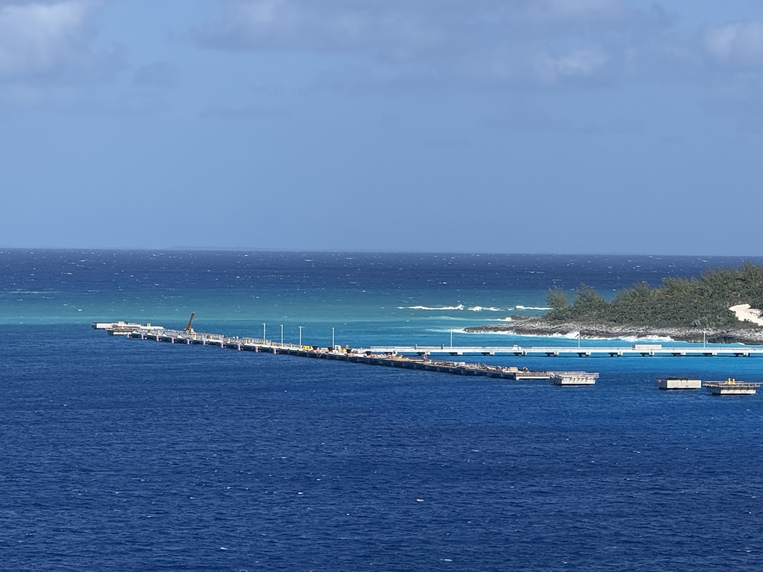 A look at the new pier for Carnival Cruise Line's side of Half Moon Cay as of March 21, 2026