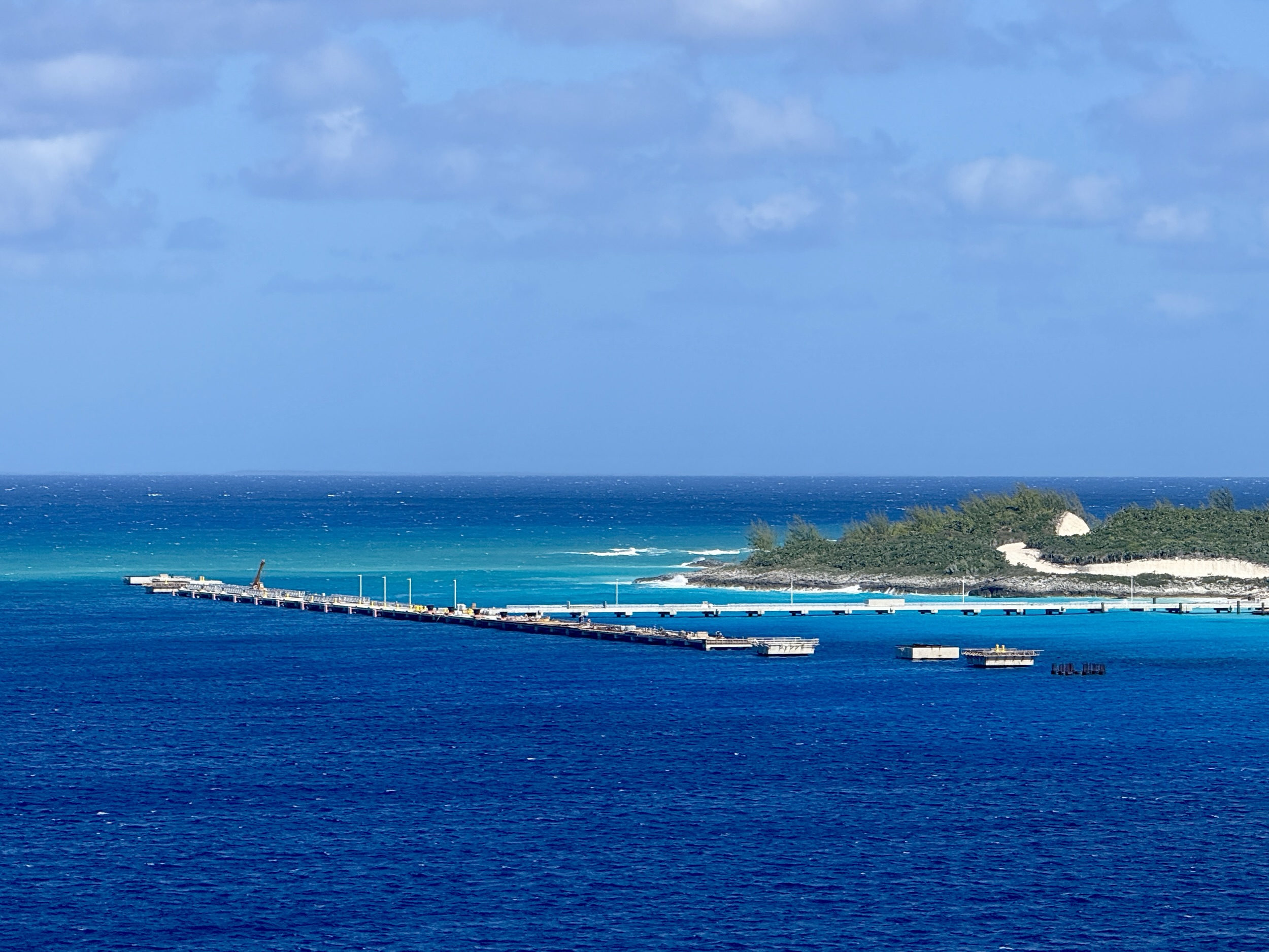 A look at the new pier for Carnival Cruise Line's side of Half Moon Cay as of March 21, 2026