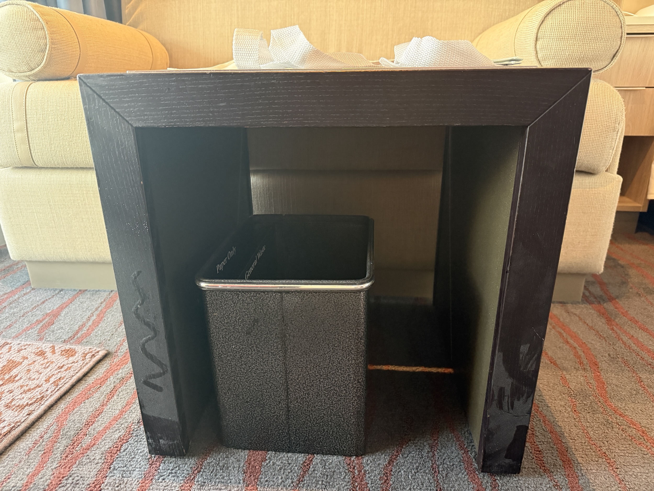 Leftover dry dock dust on the table legs in Koningsdam Verandah Stateroom 8048