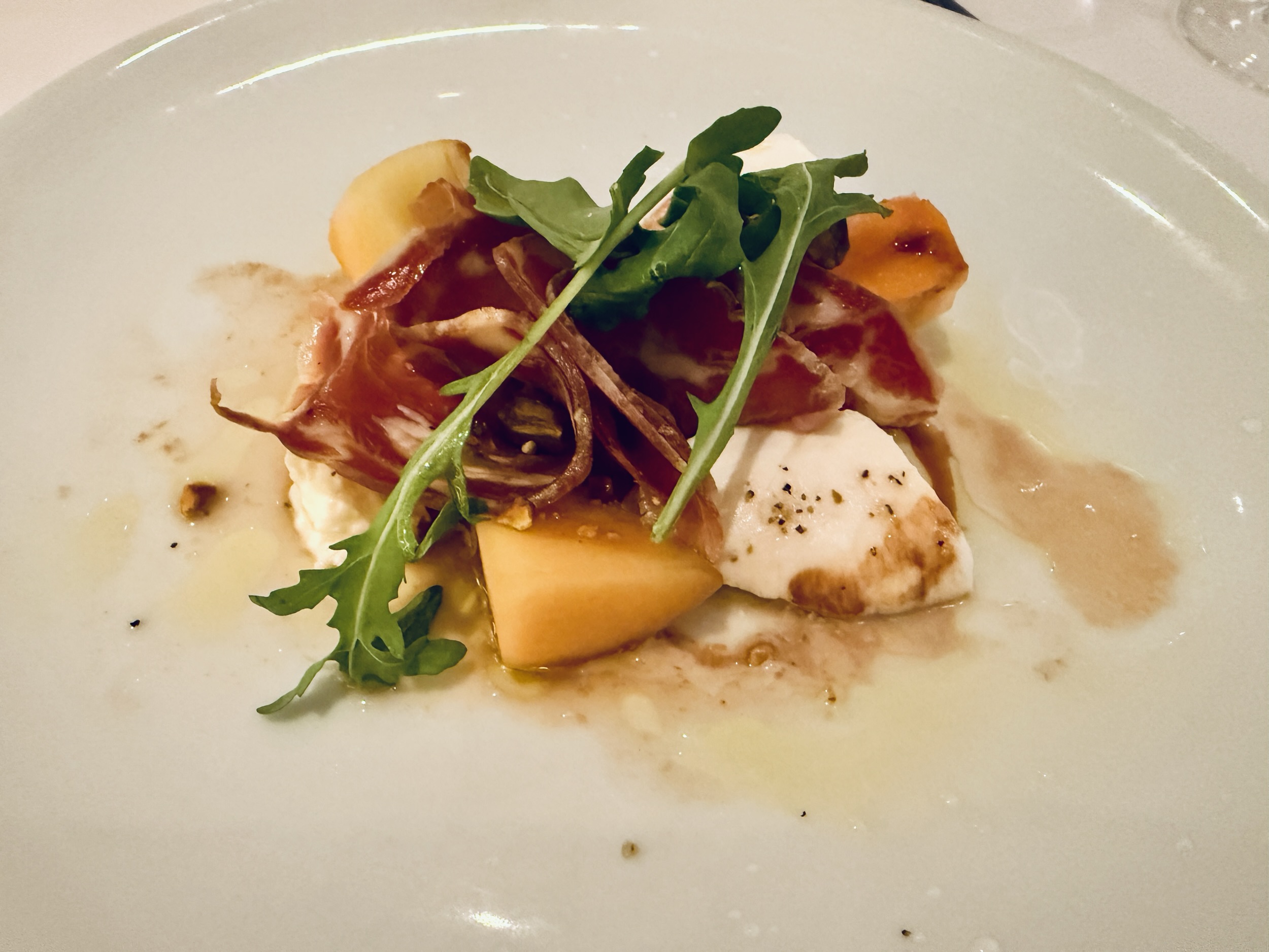 Coppa, Burrata, Cantaloupe from the MDR on Koningsdam