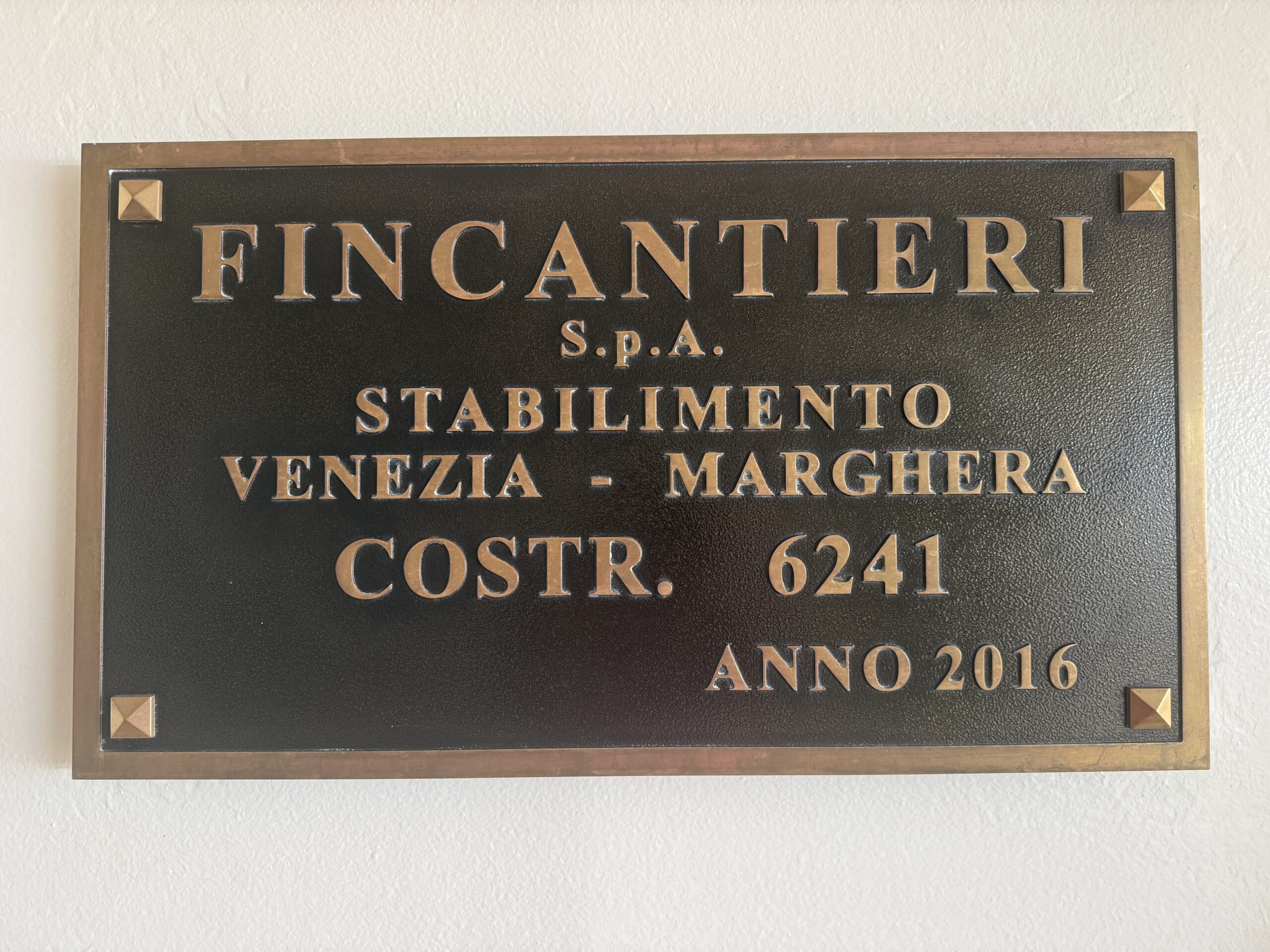 Koningsdam's ship builder plaque