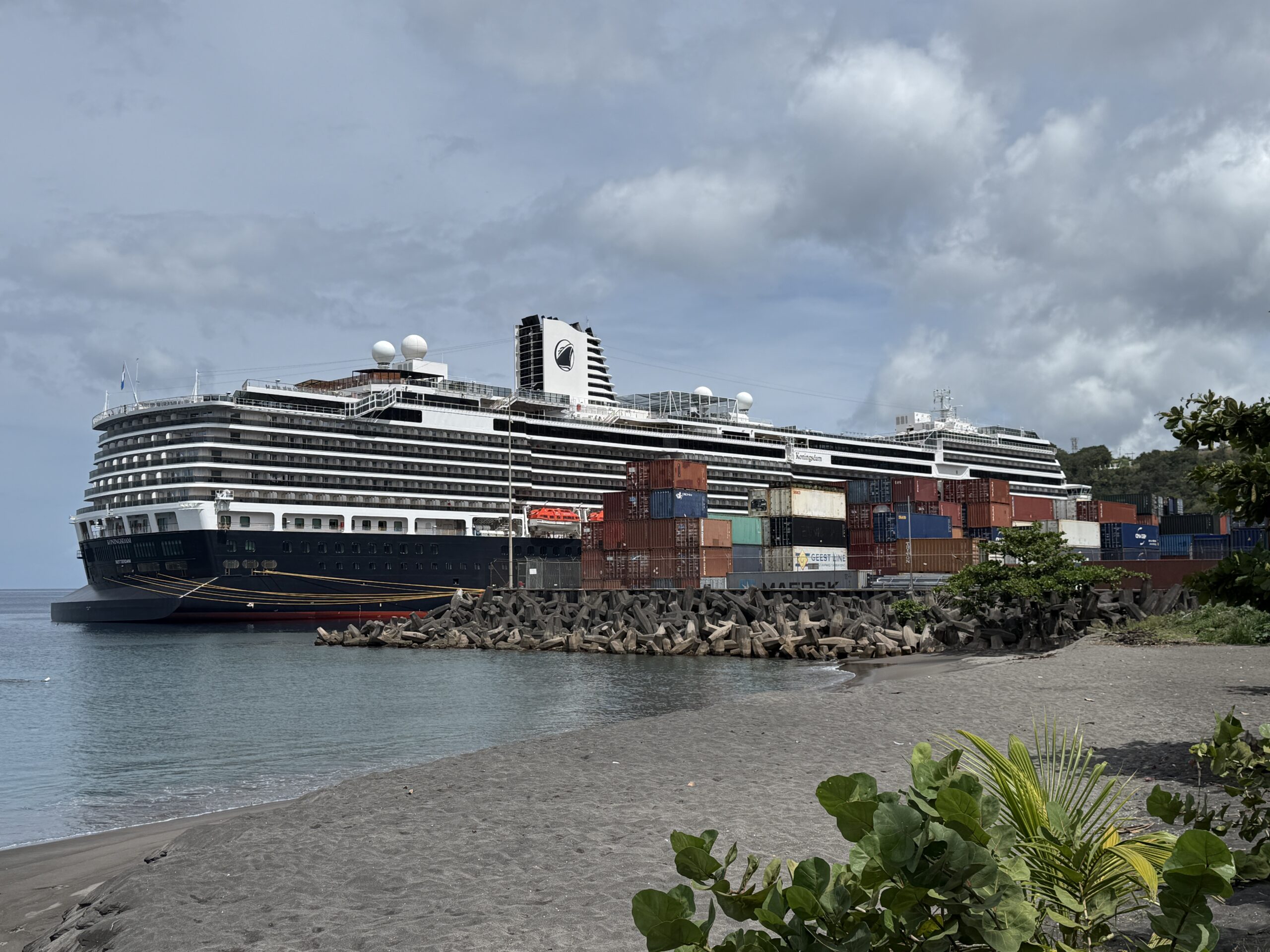 Koningsdam docked at the deep-water port in Roseau, Dominica on April 4, 2026