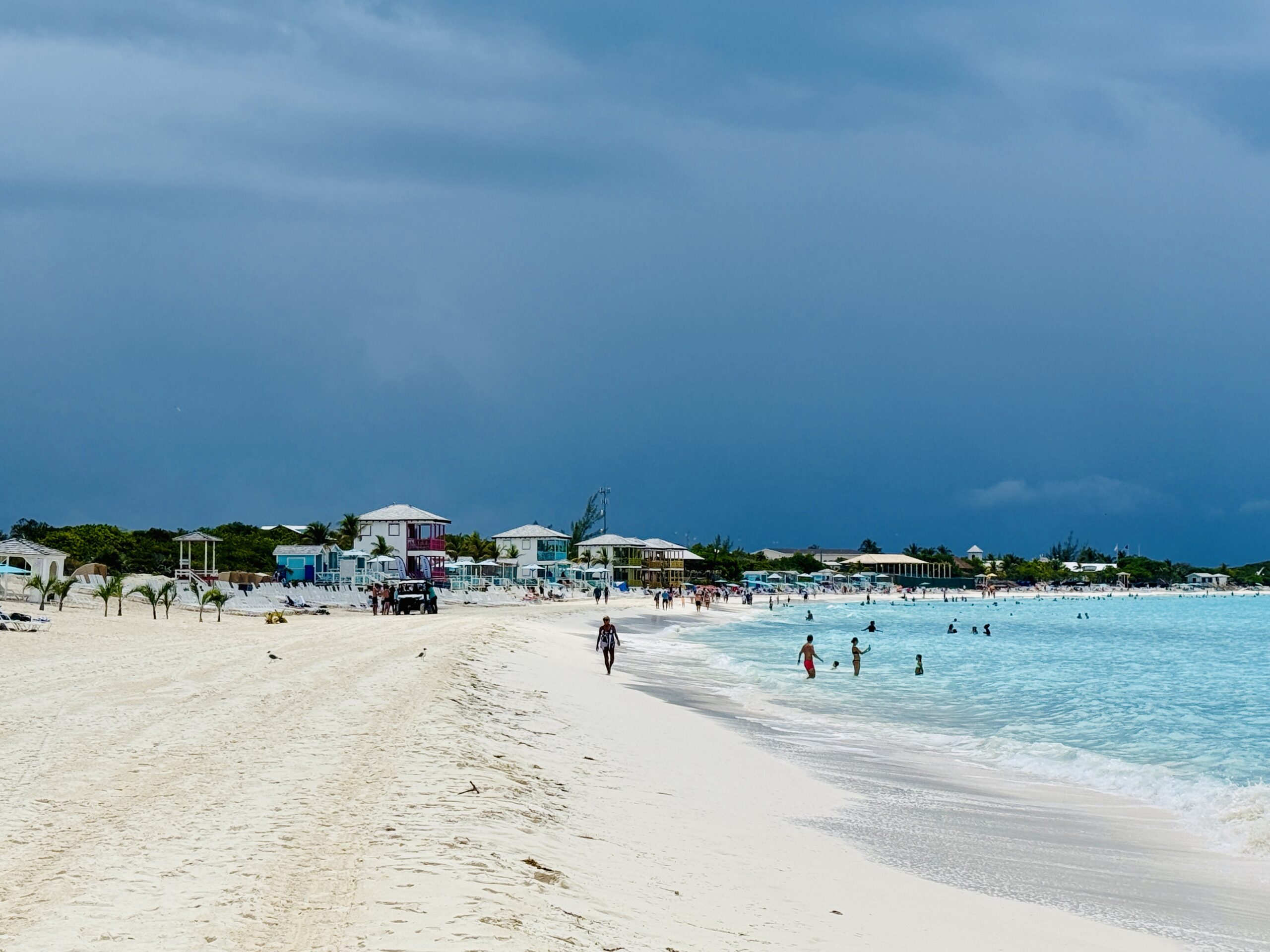 Dark clouds but no rain at Half Moon Cay