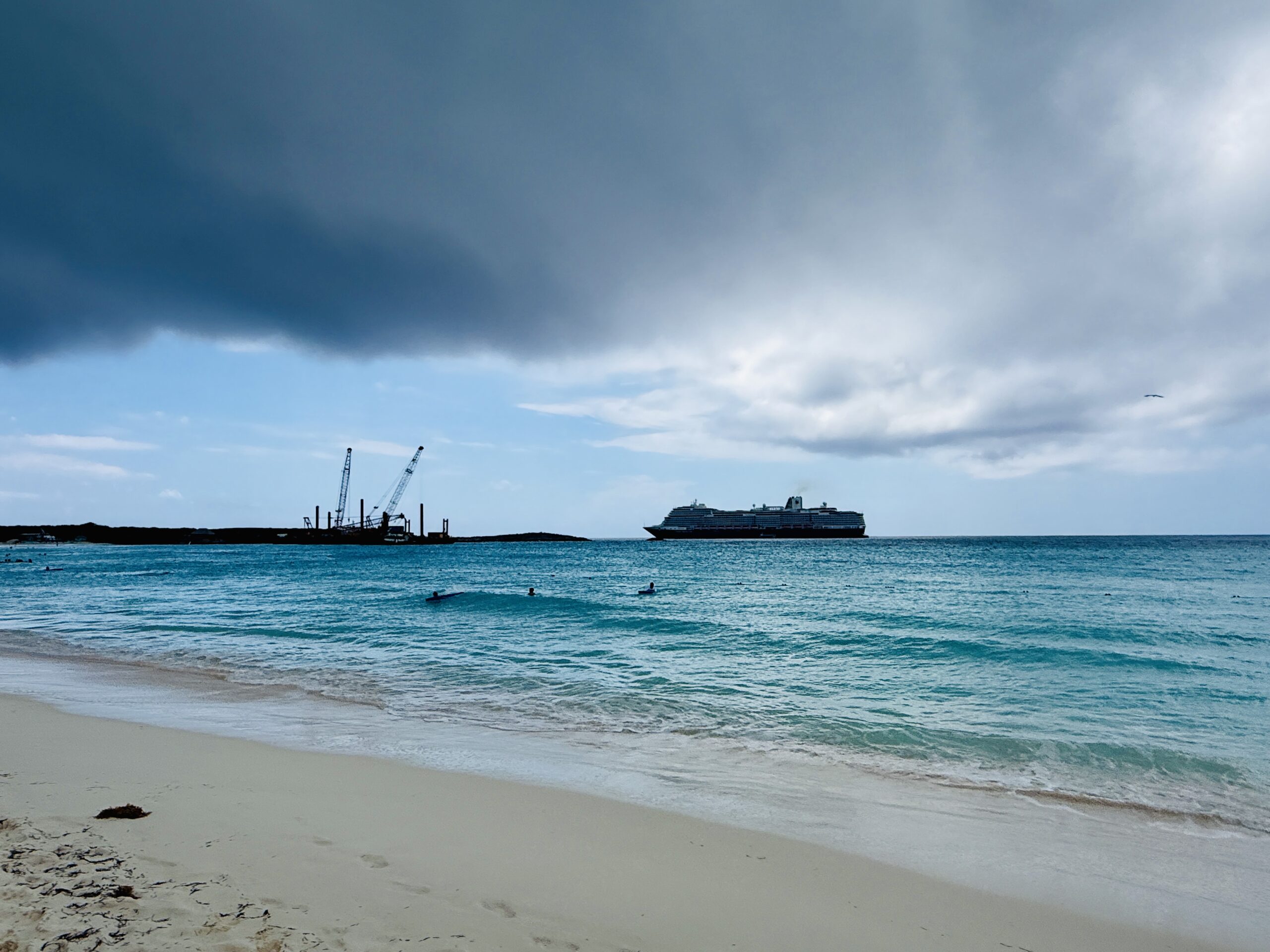Koningsdam and some vessels as part of the ongoing construction at Half Moon Cay