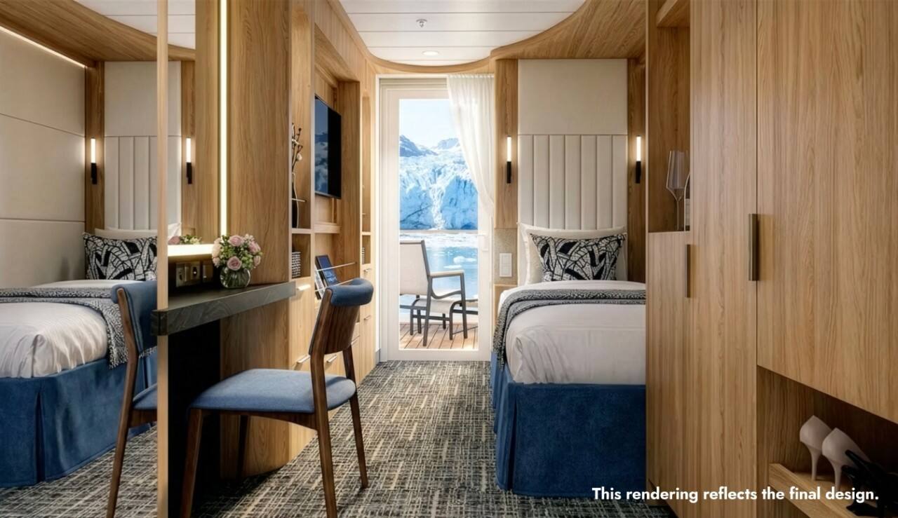 Oosterdam's Solo Verandah stateroom rendering