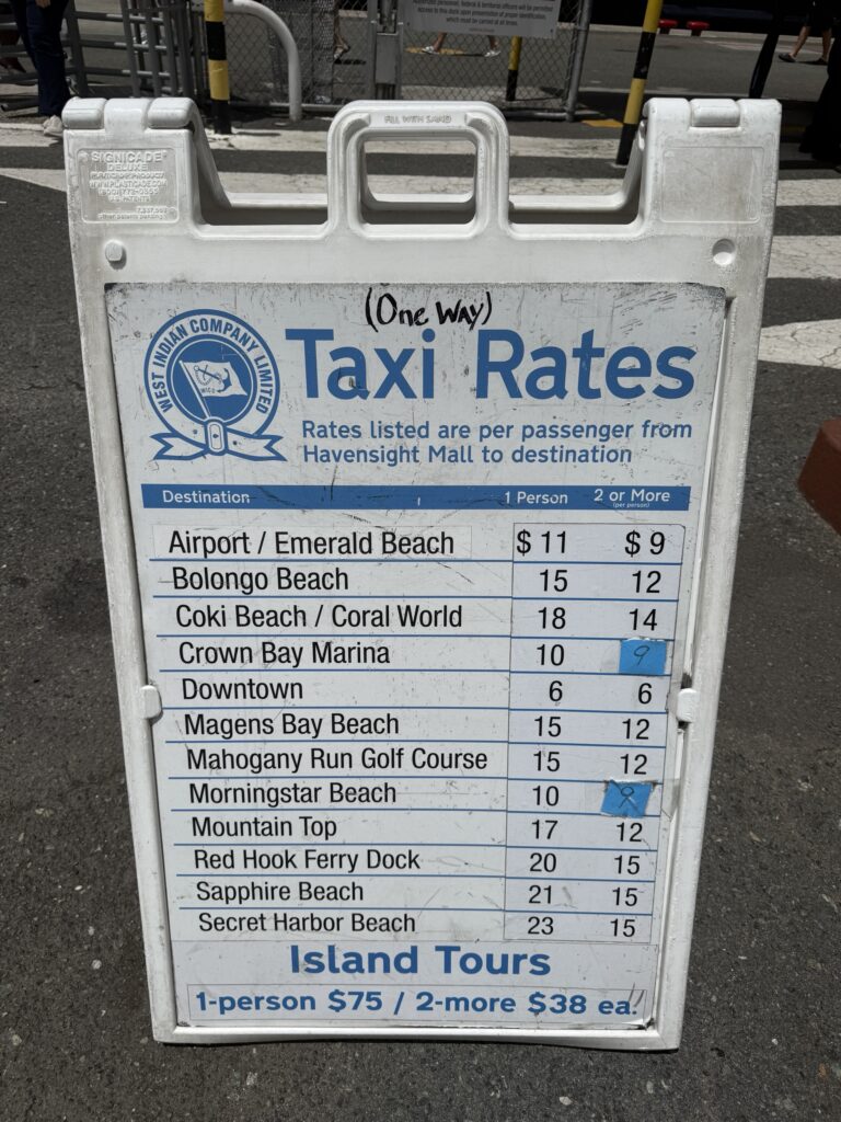 Taxi rates for rides from the Havensight Cruise Port as of April 2, 2026