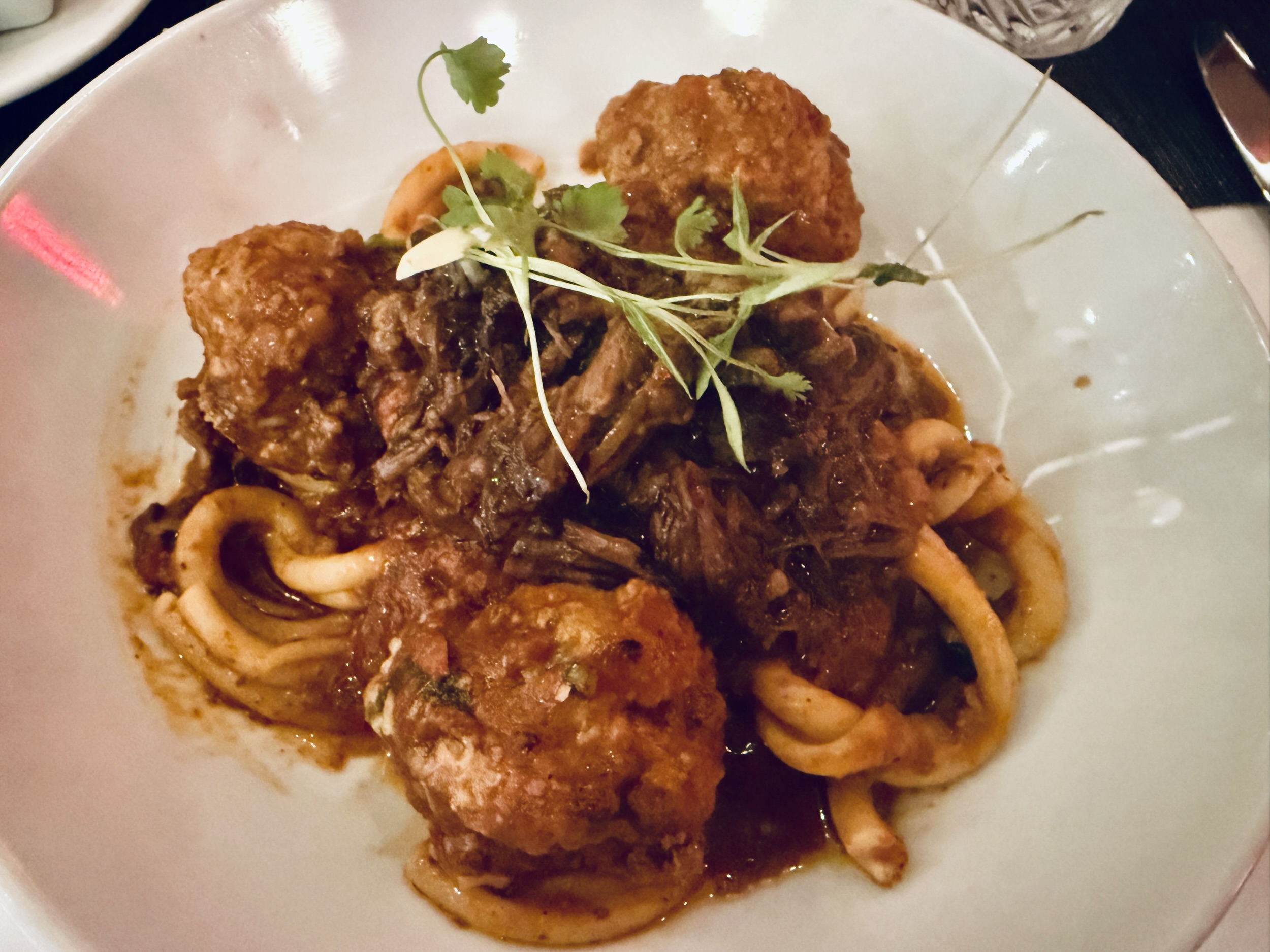 Casarecce pasta with short ribs and meatballs from Canaletto on Koningsdam