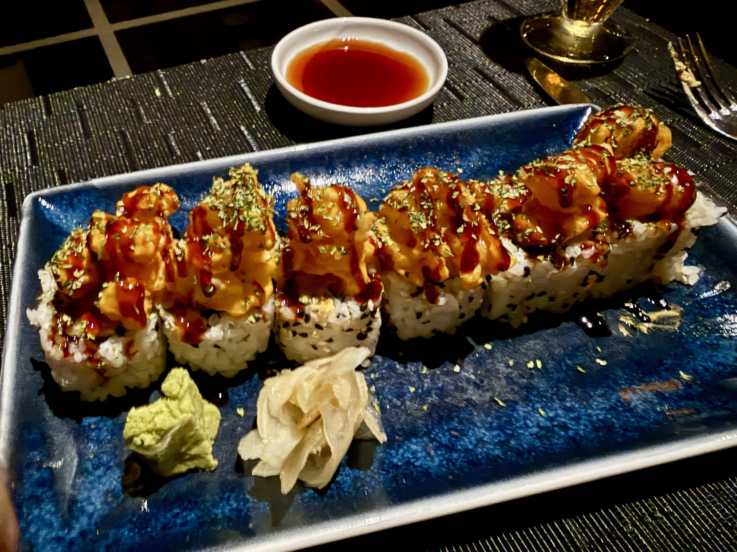 Shrimp tempura roll from Tamarind on Koningsdam