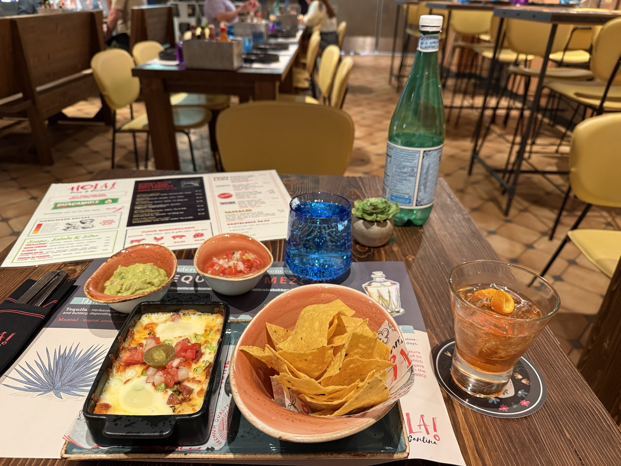 Chips, salsa and queso from Hola! Tacos & Cantina on MSC World America