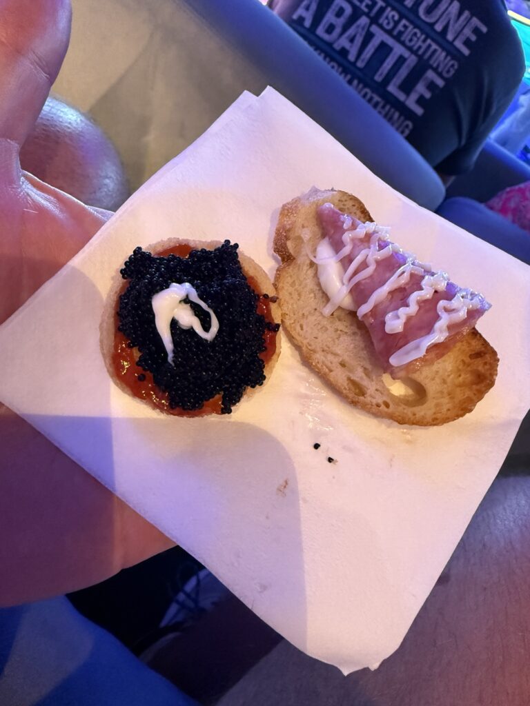 Some hors d’oeuvres served during the Voyagers Club Reception on MSC World America