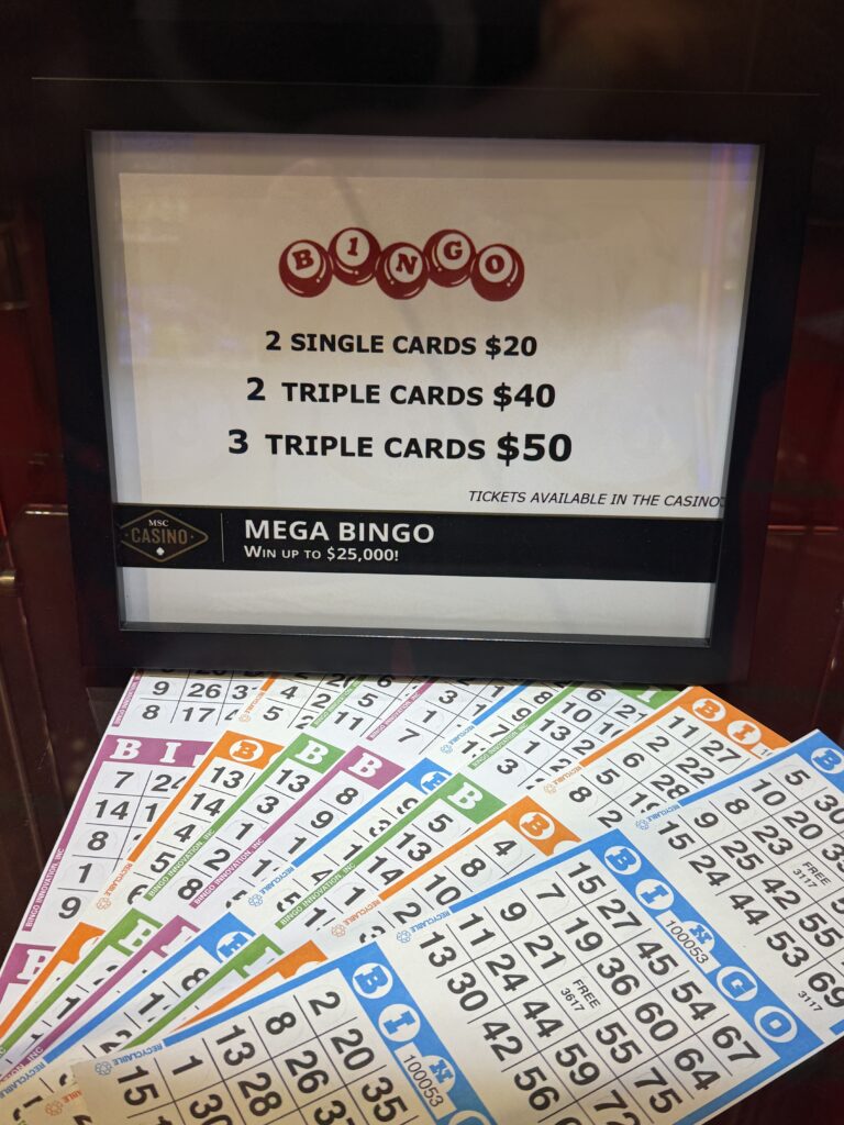 Bingo Prices on MSC Cruises (subject to change)