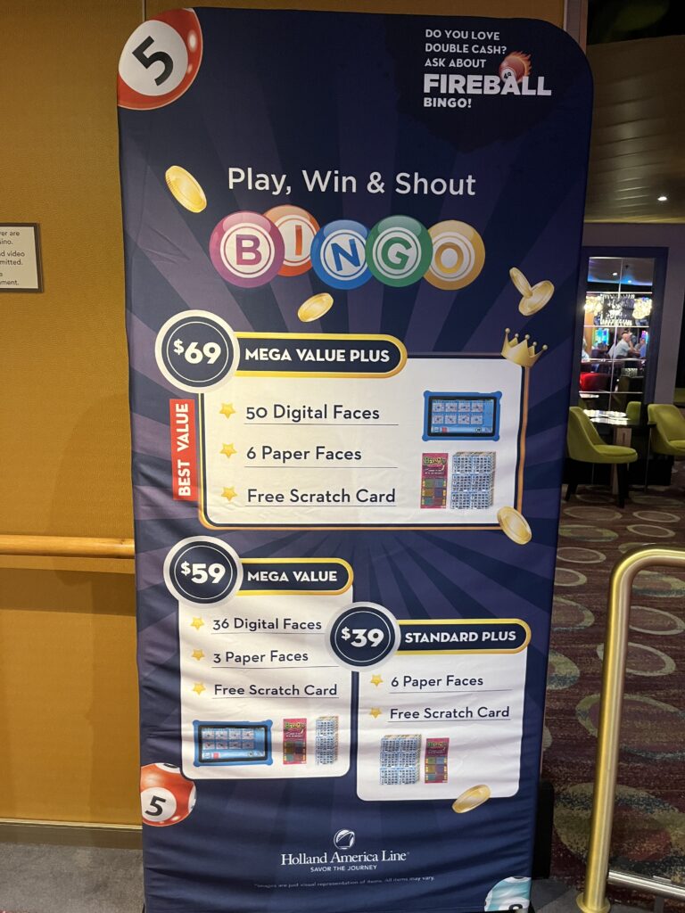 Bingo prices on Holland America Line