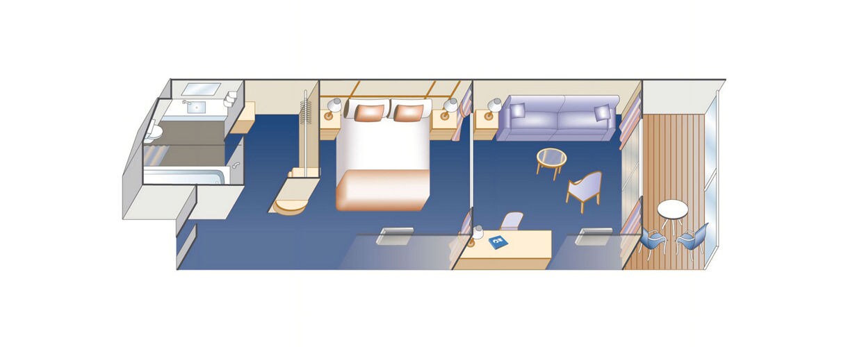 The Mini Suite layout is the same on Regal Princess for Mini Suites and Reserve Mini Suites with the exception of forward facing staterooms.