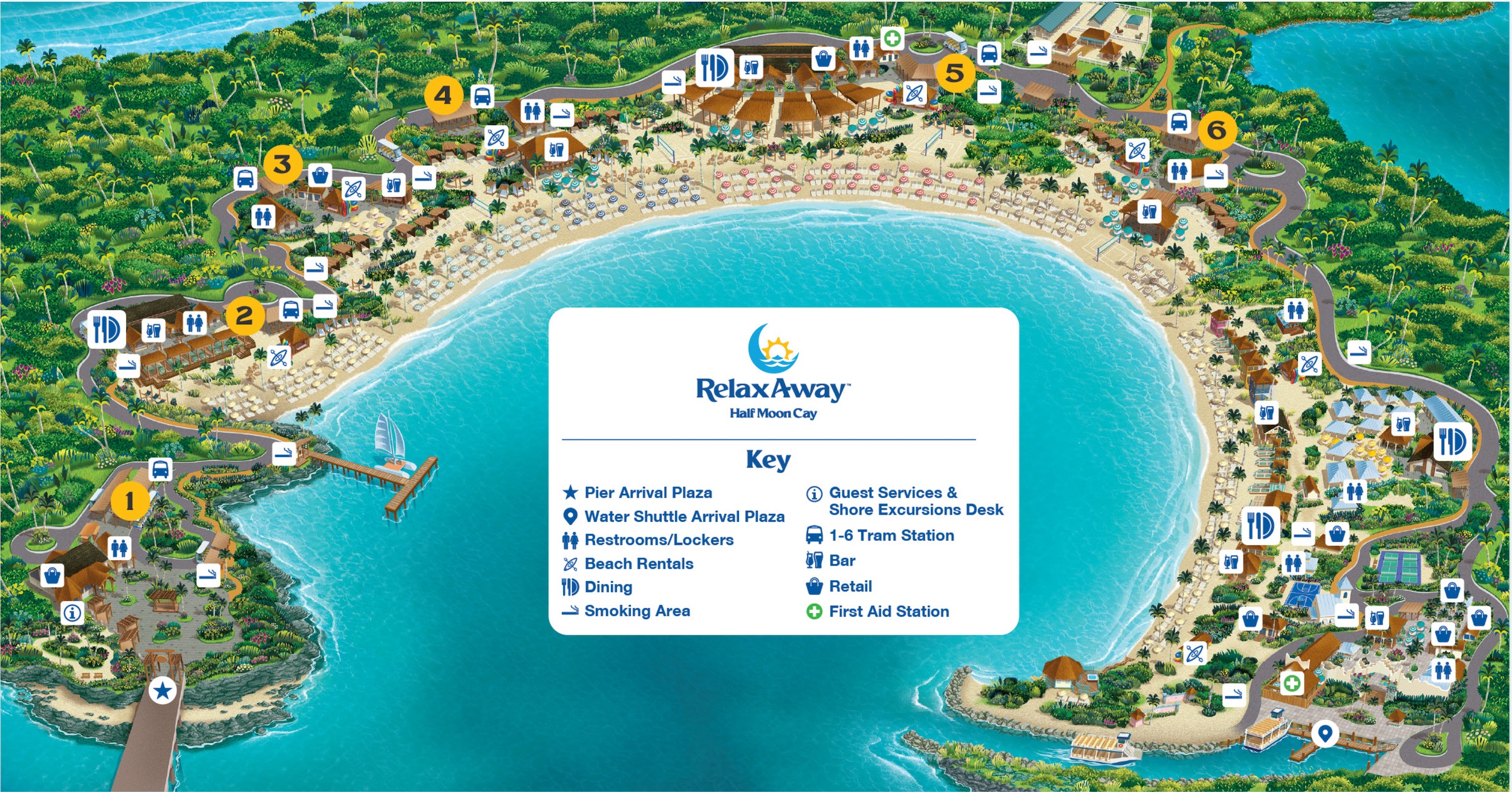 Half Moon Cay Map as of June 1, 2026. Click for full version as PDF